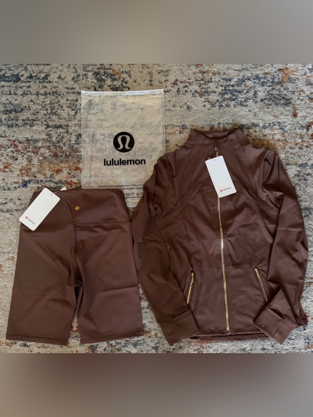 Lululemon Brown Zip Jacket & Bike short Set